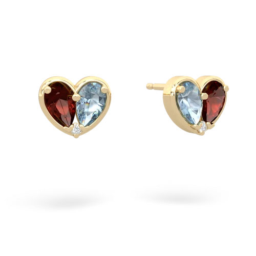 garnet-aquamarine one heart earrings