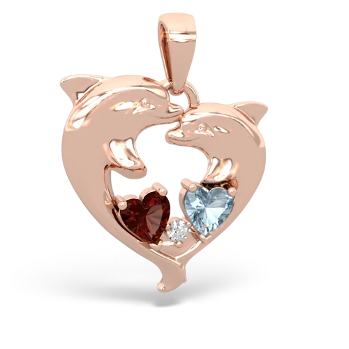 Garnet Genuine Garnet with Genuine Aquamarine Dolphin Heart pendant Pendant