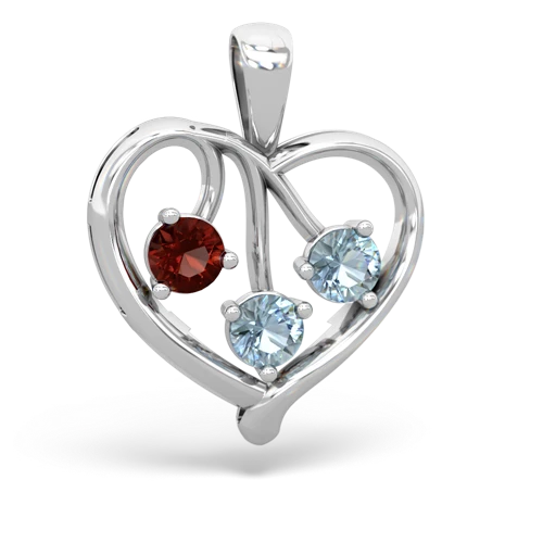 Garnet Genuine Garnet with Genuine Aquamarine and Genuine Aquamarine Glowing Heart pendant Pendant