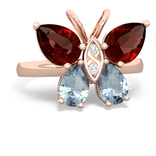 garnet-aquamarine butterfly ring