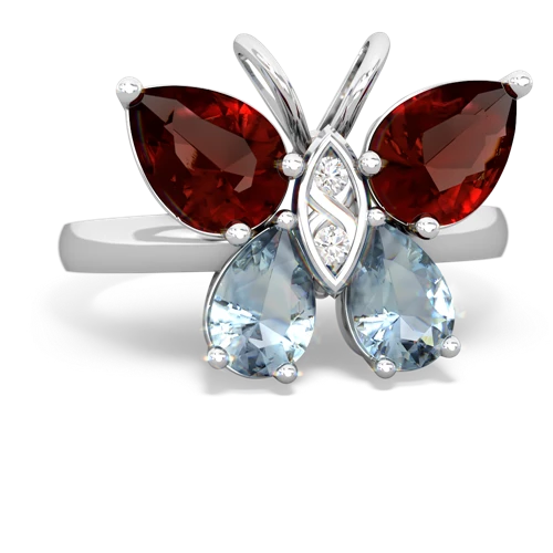 garnet-aquamarine butterfly ring