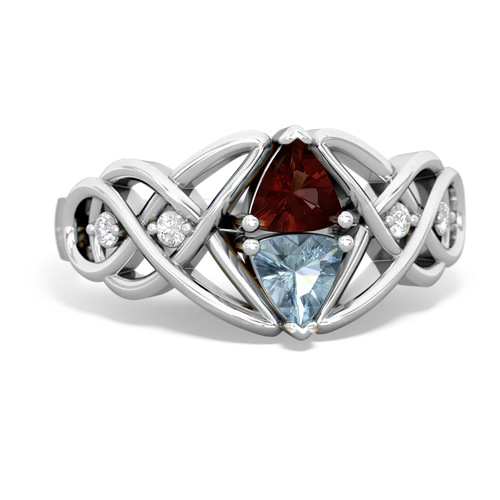 garnet-aquamarine celtic knot ring