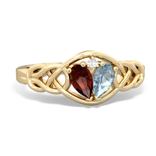 garnet-aquamarine celtic knot ring