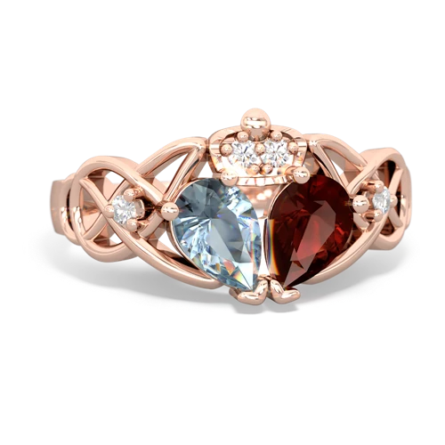Garnet Genuine Garnet with Genuine Aquamarine Two Stone Claddagh ring Ring