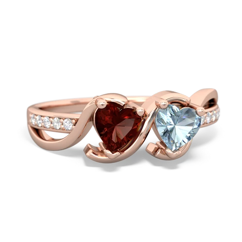 garnet-aquamarine double heart ring