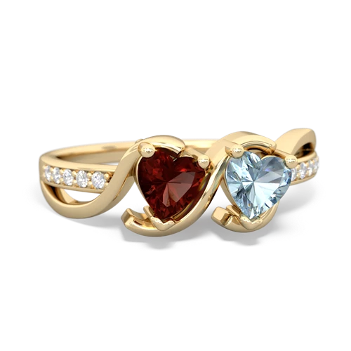 garnet-aquamarine double heart ring