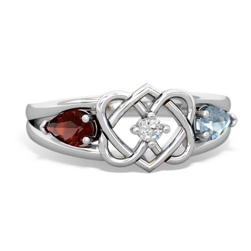 garnet-aquamarine double heart ring