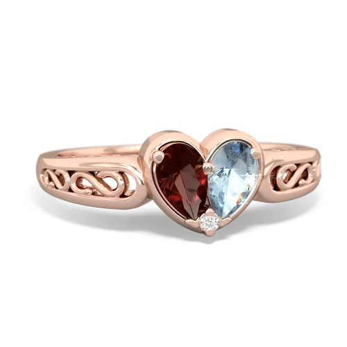Garnet Genuine Garnet with Genuine Aquamarine filligree Heart ring Ring