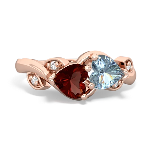 Garnet Genuine Garnet with Genuine Aquamarine Floral Elegance ring Ring