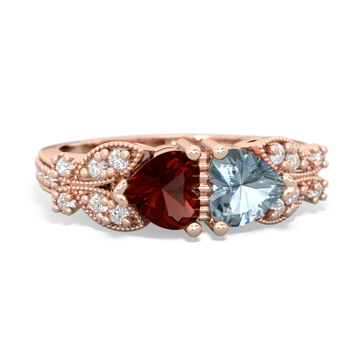 Garnet Genuine Garnet with Genuine Aquamarine Diamond Butterflies ring Ring