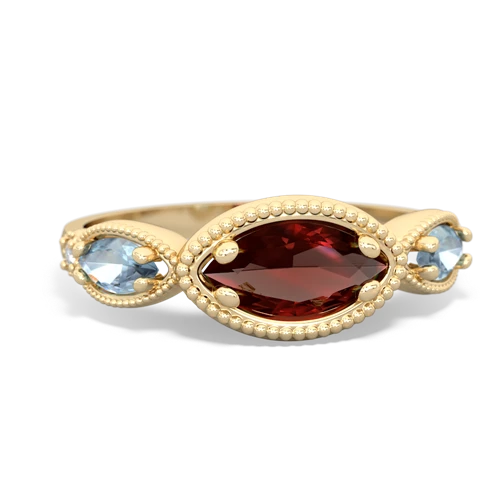 Garnet Genuine Garnet with Genuine Aquamarine and Genuine Tanzanite Antique Style Keepsake ring Ring