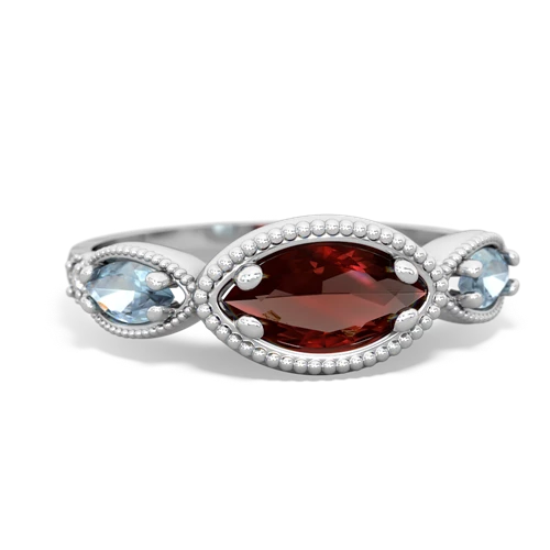 garnet-aquamarine milgrain marquise ring