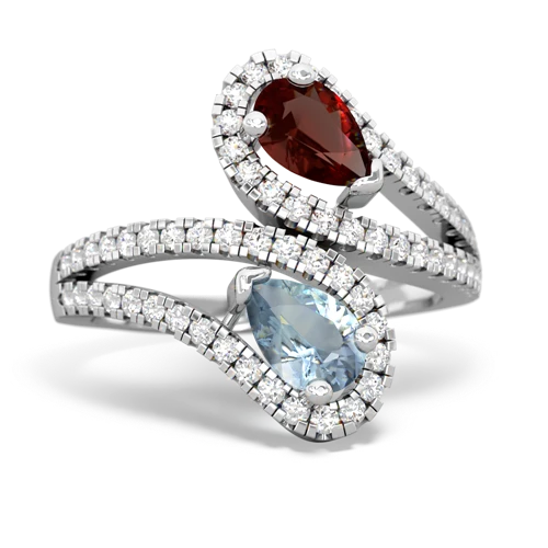 garnet-aquamarine pave swirls ring