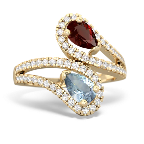 garnet-aquamarine pave swirls ring