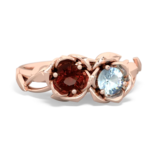 Garnet Genuine Garnet with Genuine Aquamarine Rose Garden ring Ring