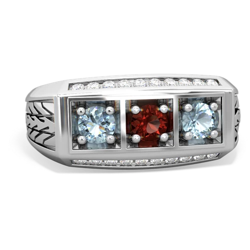 garnet-aquamarine three stone ring