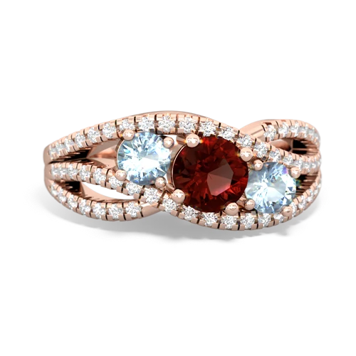 garnet-aquamarine three stone pave ring