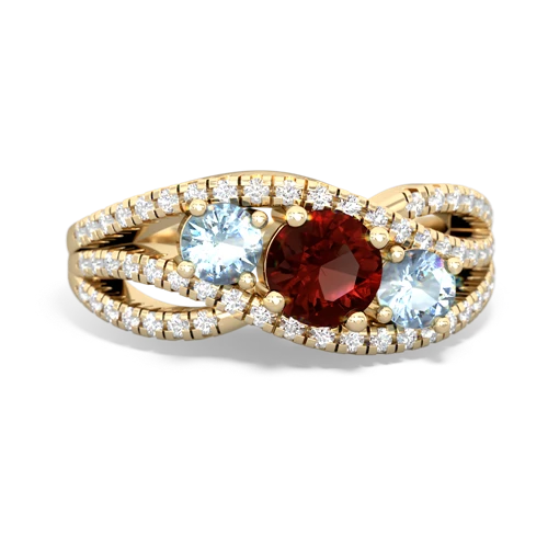 garnet-aquamarine three stone pave ring