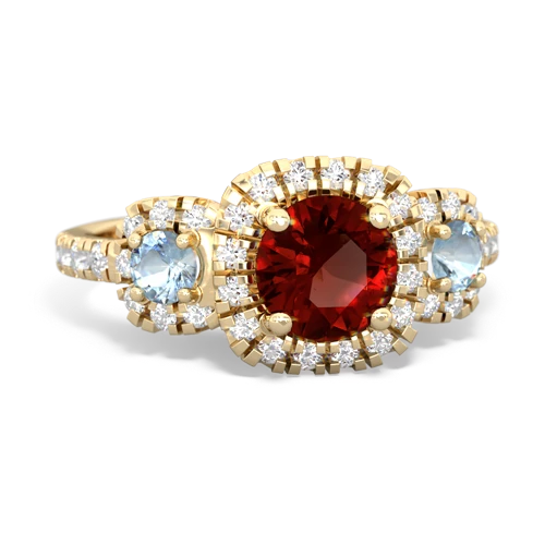 garnet-aquamarine three stone regal ring