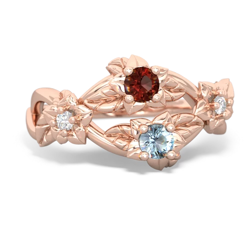 Garnet Genuine Garnet with Genuine Aquamarine Sparkling Bouquet ring Ring