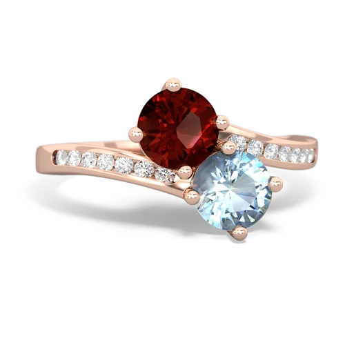 garnet-aquamarine two stone channel ring