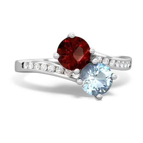 garnet-aquamarine two stone channel ring