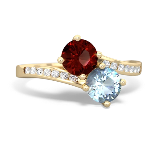 garnet-aquamarine two stone channel ring