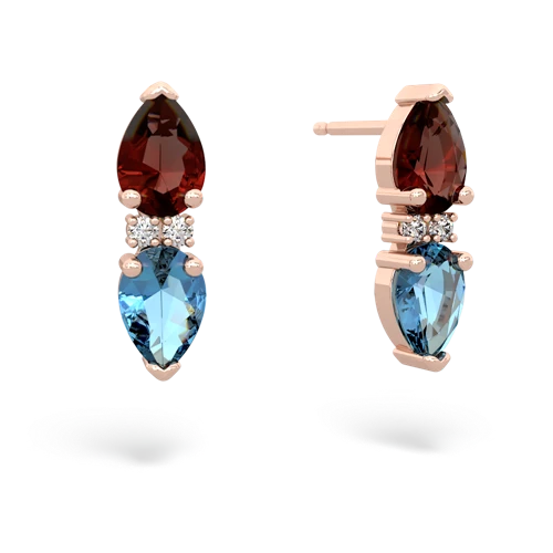 garnet-blue topaz bowtie earrings