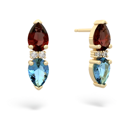 garnet-blue topaz bowtie earrings