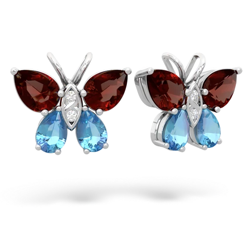 garnet-blue topaz butterfly earrings