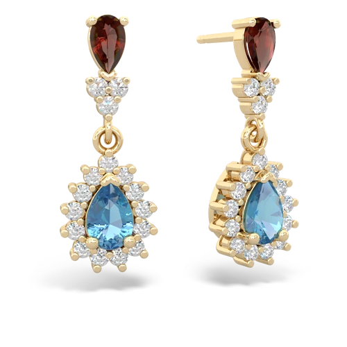 Garnet Genuine Garnet with Genuine Swiss Blue Topaz Halo Pear Dangle earrings Earrings