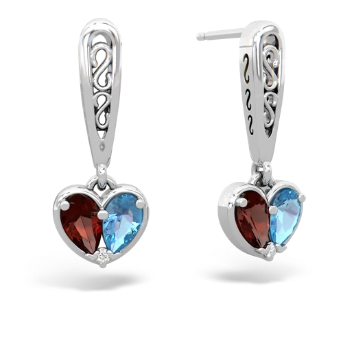 garnet-blue topaz filligree earrings