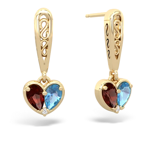 garnet-blue topaz filligree earrings