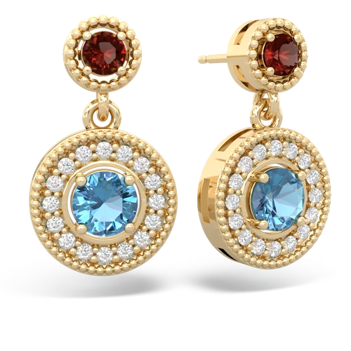 Garnet Genuine Garnet with Genuine Swiss Blue Topaz Halo Dangle earrings Earrings