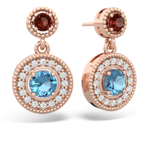 garnet-blue topaz halo earrings