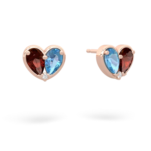 garnet-blue topaz one heart earrings