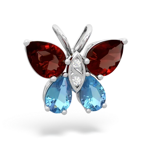 garnet-blue topaz butterfly pendant