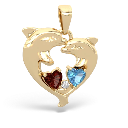 Garnet Genuine Garnet with Genuine Swiss Blue Topaz Dolphin Heart pendant Pendant