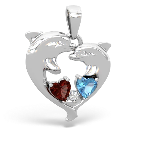 garnet-blue topaz dolphins pendant