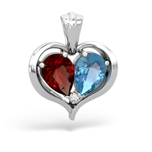 garnet-blue topaz half heart whole pendant