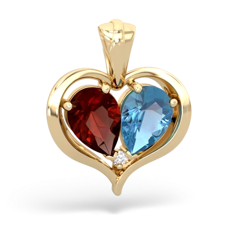 garnet-blue topaz half heart whole pendant