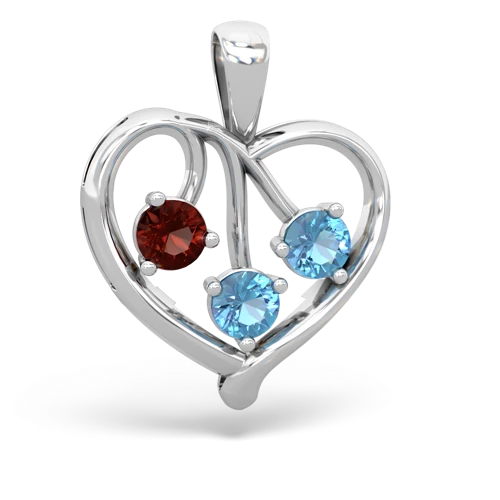 Genuine Garnet with Genuine Swiss Blue Topaz and Genuine Aquamarine Glowing Heart pendant