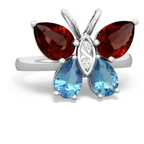 garnet-blue topaz butterfly ring