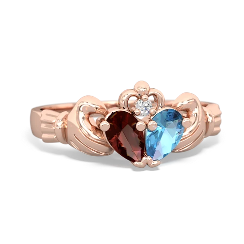 Garnet Genuine Garnet with Genuine Swiss Blue Topaz Claddagh ring Ring