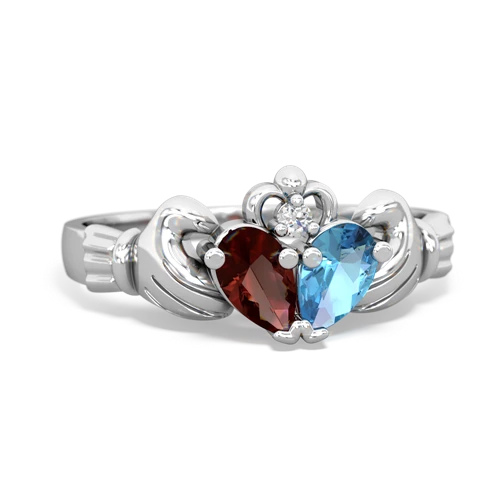 garnet-blue topaz claddagh ring