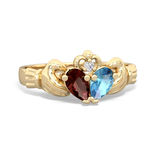 garnet-blue topaz claddagh ring