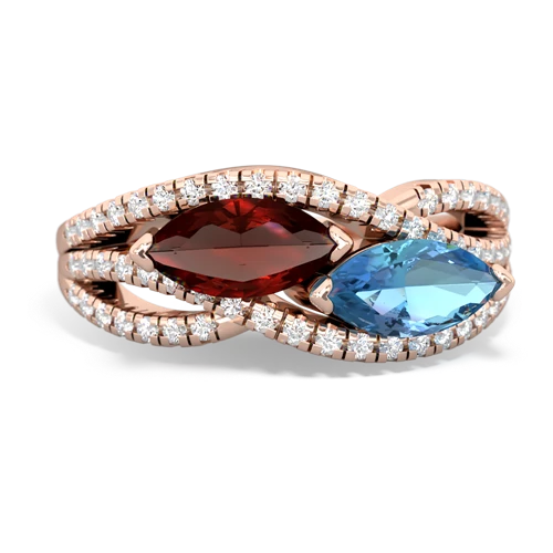 Garnet Genuine Garnet with Genuine Swiss Blue Topaz Diamond Rivers ring Ring