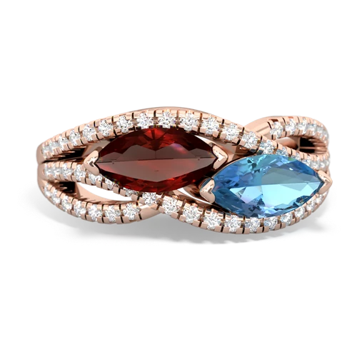 garnet-blue topaz double heart ring