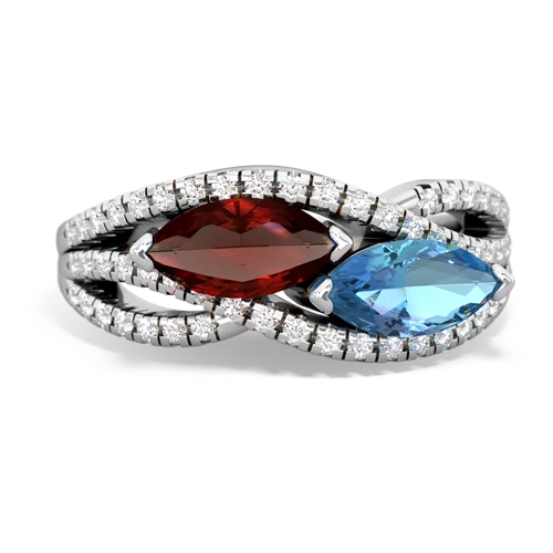 garnet-blue topaz double heart ring