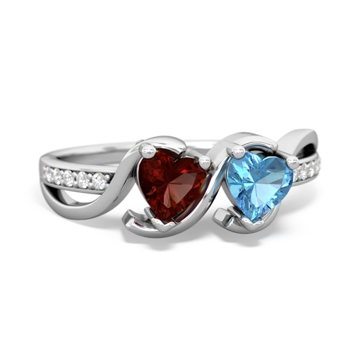 garnet-blue topaz double heart ring